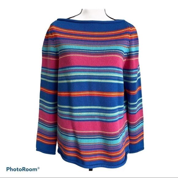 Lauren by Ralph Lauren Bright Colored Cotton Striped Sweater - Large - Picture 1 of 10